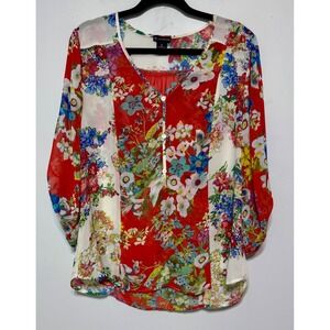 Vibrant Floral Patchwork Blouse Size Medium Maximalist Cottagecore Bohemian Chic